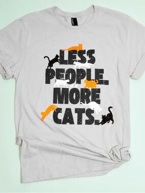 Less People, More Cats Light Gray Cat Graphic Tee